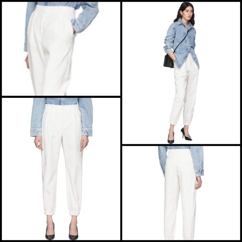 Alexander Wang Logo Print Ivory Corduroy Barrel Pleated Jogger Style Pants 6